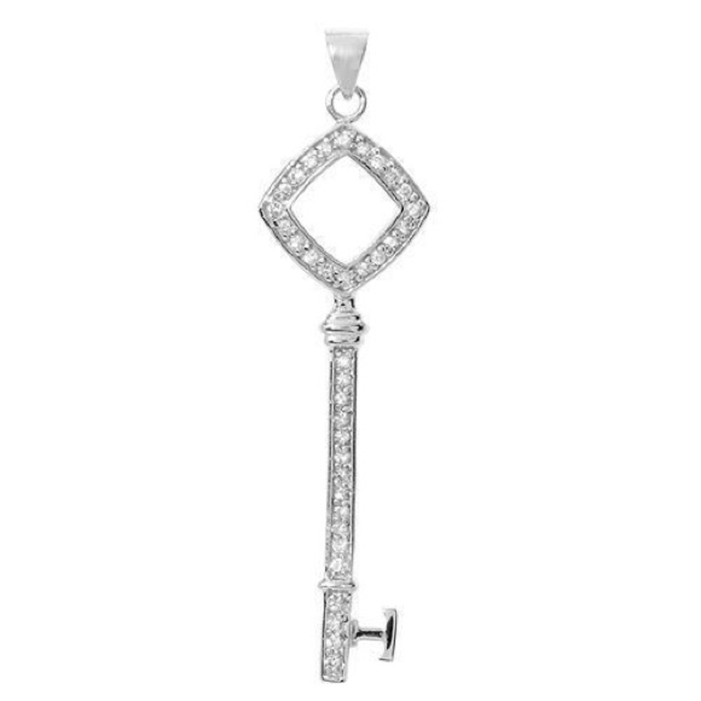 Sterling Silver CZ Key Pendant Necklace